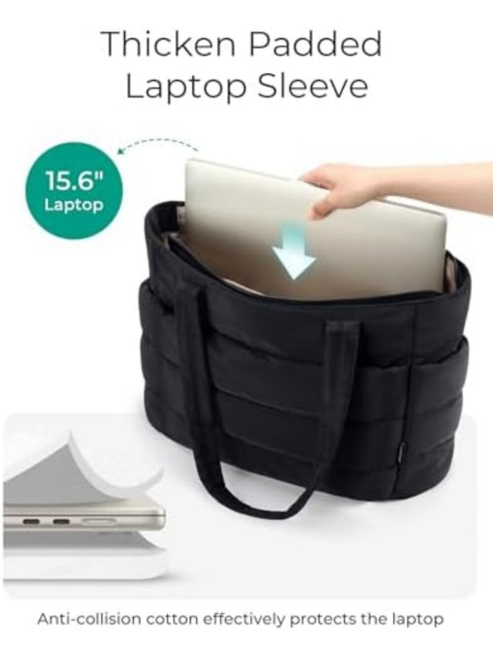 Lightweight Puffy Tote Bag for Women, Stylish Work Handbag, Versatile & Spacious - Picture 3 of 6